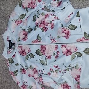 4/$18 cherry blossom blue bomber jacket